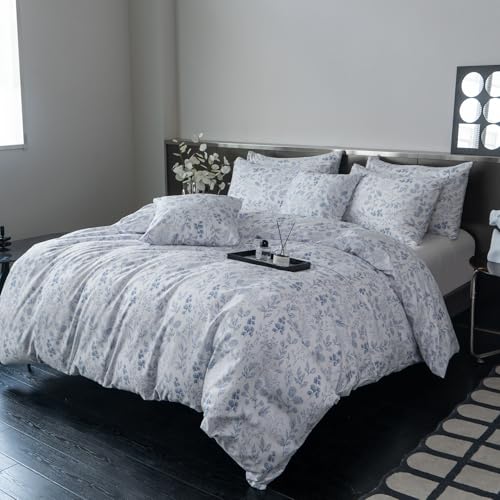 TISPLR King Size Floral Comforter Set 3 Pieces Soft Chic Garden Style Blue Print Lightweight Botanical Flower Comforter Set for All Seasons 1 Comforter and 2 Pillowcases - Image 4