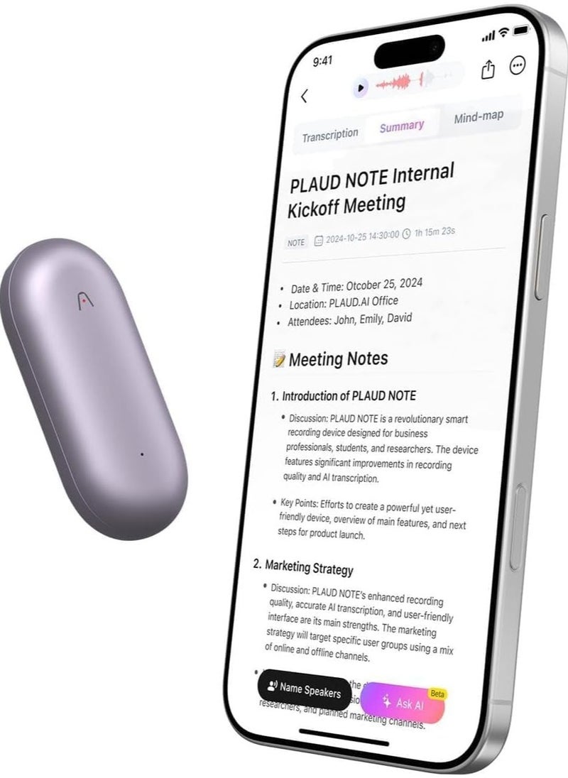PLAUD PLAUD Note Pin Bundle , Your Wearable AI Memory Capsule , AI Voice Recorder , App Control , AI Transcribe & Summarize Support 112 Languages , 64GB Memory , Accessory Kit included , Sunset Purple  - Image 1