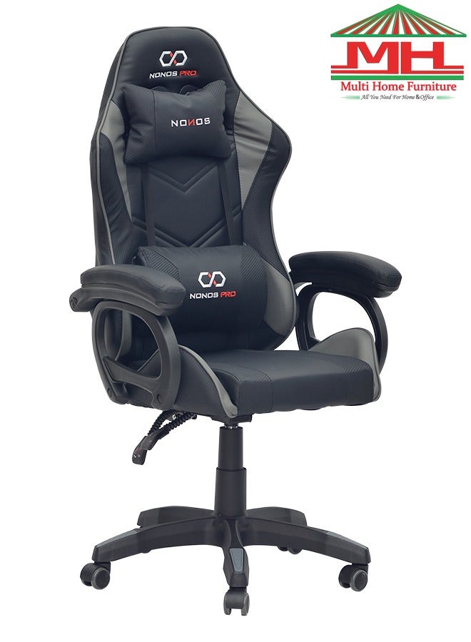 Multi Home Furniture Black & Grey Gaming Chair with Foot Rest | Ergonomic Recliner Chair with Headrest & Lumbar Support | High-Back PU Leather 360° Swivel Chair & Office Chair for Gaming PC & Home
