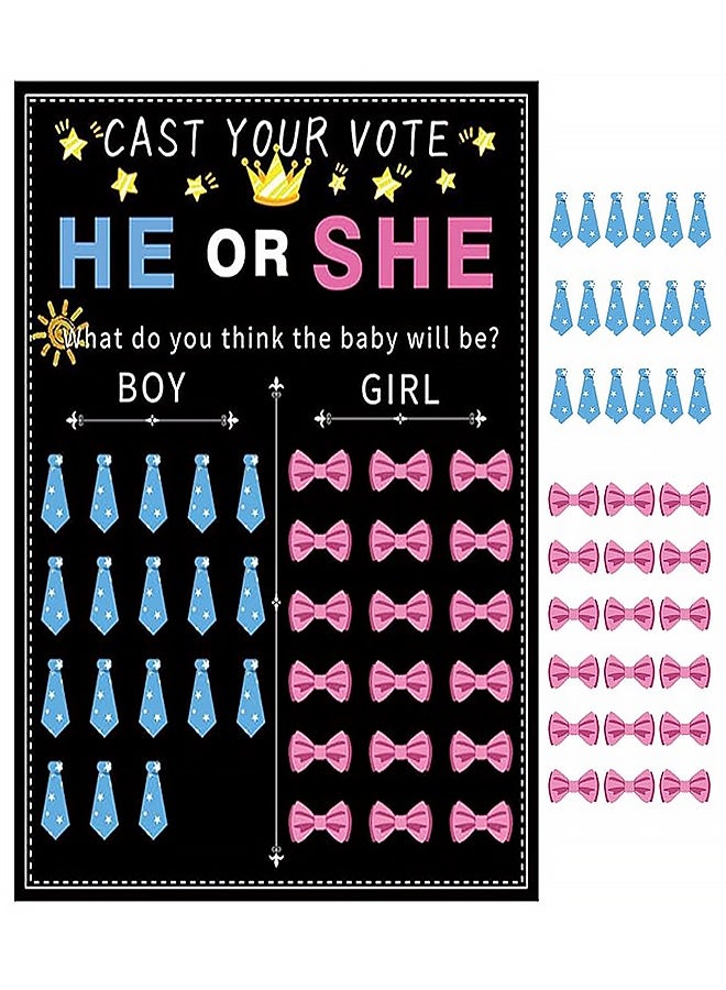 Gender Reveal Party Decorations set, Boy or Girl Voting Board with 36 Stickers, Baby Shower Gender Reveal Games for Guests Gender Reveal Party Supplies (Tie Bow) - Image 1