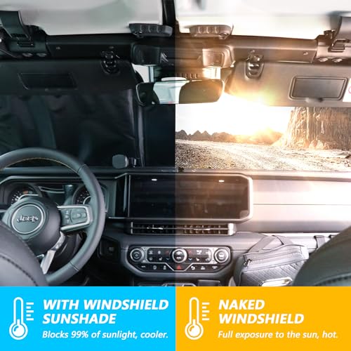 RERPRO Windshield Sun Shade Compatible with 2024 2025 Jeep Wrangler JL 2/4 Door 4XE Interior Accessories Foldable Windshield Sunshade Front Window UV Blackout Shades Sun Blocker Protector Cover - Image 2