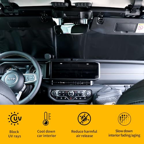 RERPRO Windshield Sun Shade Compatible with 2024 2025 Jeep Wrangler JL 2/4 Door 4XE Interior Accessories Foldable Windshield Sunshade Front Window UV Blackout Shades Sun Blocker Protector Cover - Image 3
