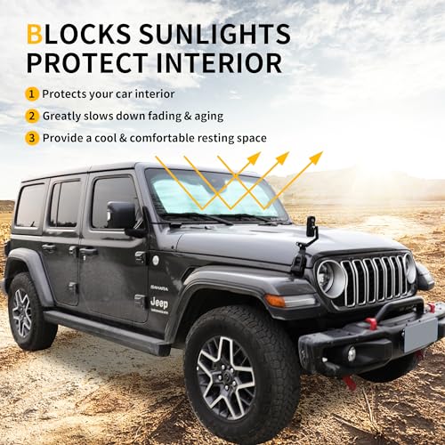 RERPRO Windshield Sun Shade Compatible with 2024 2025 Jeep Wrangler JL 2/4 Door 4XE Interior Accessories Foldable Windshield Sunshade Front Window UV Blackout Shades Sun Blocker Protector Cover - Image 4