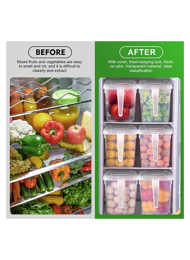 SKY-TOUCH - SKY-TOUCH 6pcs Refrigerator Organizer, Stackable Plastic Kitchen Food Storage Containers with Lids and Handle for Fruits Vegetables, Freezer Safe Boxes, Transparent - Image 1