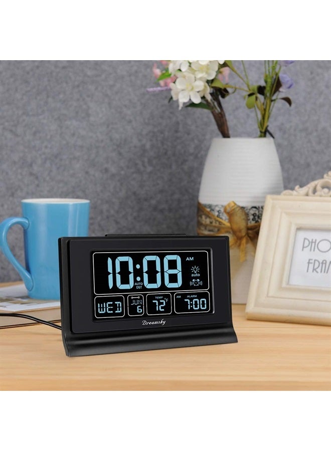DreamSky Digital Alarm Clock with Battery Backup for Bedroom, Auto Set Clock with USB Charging Ports, 5 Inch Large Display with Date Weekday Temperature, Auto DST, Brightness Dimmer, Snooze, 12/24H - Image 3