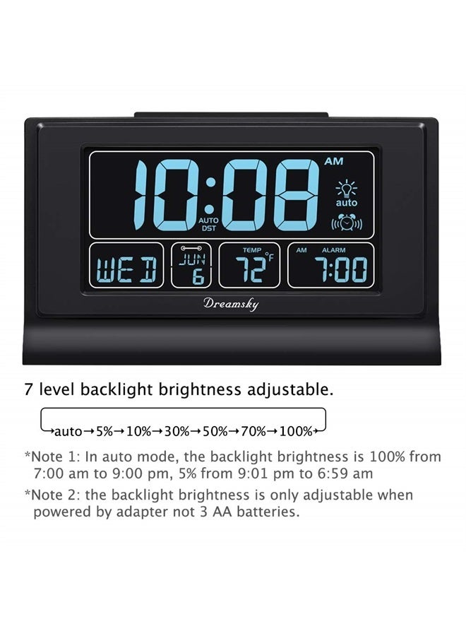 DreamSky Digital Alarm Clock with Battery Backup for Bedroom, Auto Set Clock with USB Charging Ports, 5 Inch Large Display with Date Weekday Temperature, Auto DST, Brightness Dimmer, Snooze, 12/24H - Image 2