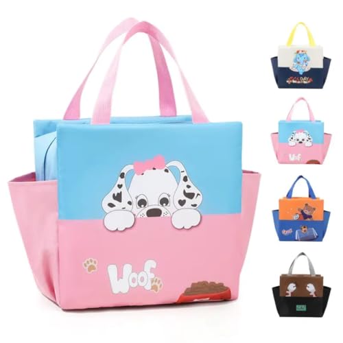 CoolKraft Polyester Insulated Lunch Bag, for School Girls & Boys, Large Animal Print Two Colour Tone - 25x25x14cm (Woof Pink & Blue), 3 L - Image 1