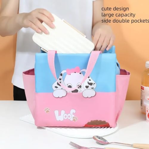 CoolKraft Polyester Insulated Lunch Bag, for School Girls & Boys, Large Animal Print Two Colour Tone - 25x25x14cm (Woof Pink & Blue), 3 L - Image 4