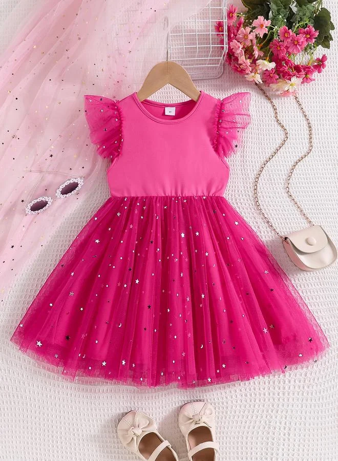 تايك تو Girls Mesh Tulle Ruffled Sleeve Dress
