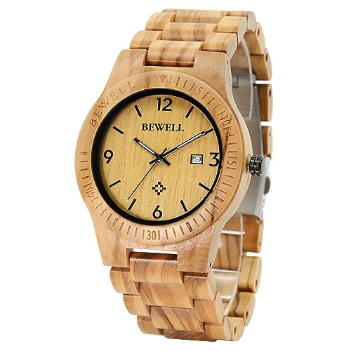 BEWELL ZS-W086B Wooden Watch Men Gifts Handmade Date Display Quartz Movement Analog Wood Wrist Watches - Image 1