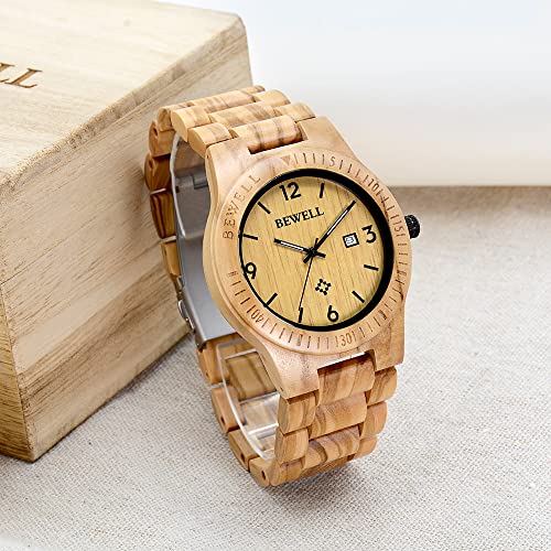 BEWELL ZS-W086B Wooden Watch Men Gifts Handmade Date Display Quartz Movement Analog Wood Wrist Watches - Image 5