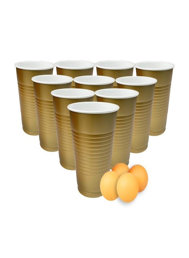 Selibration مجموعة سيليبريشن (50 قطعة) أكواب لعبة بونغ ذهبية، بلاستيكية، قابلة لإعادة الاستخدام، ملونة، مع كرات، مثالية لحفلات العزوبية، وحفلات الكوكتيل، مصنوعة من زجاج متين قابل لإعادة الاستخدام | 4 كرات متضمنة - Image 1
