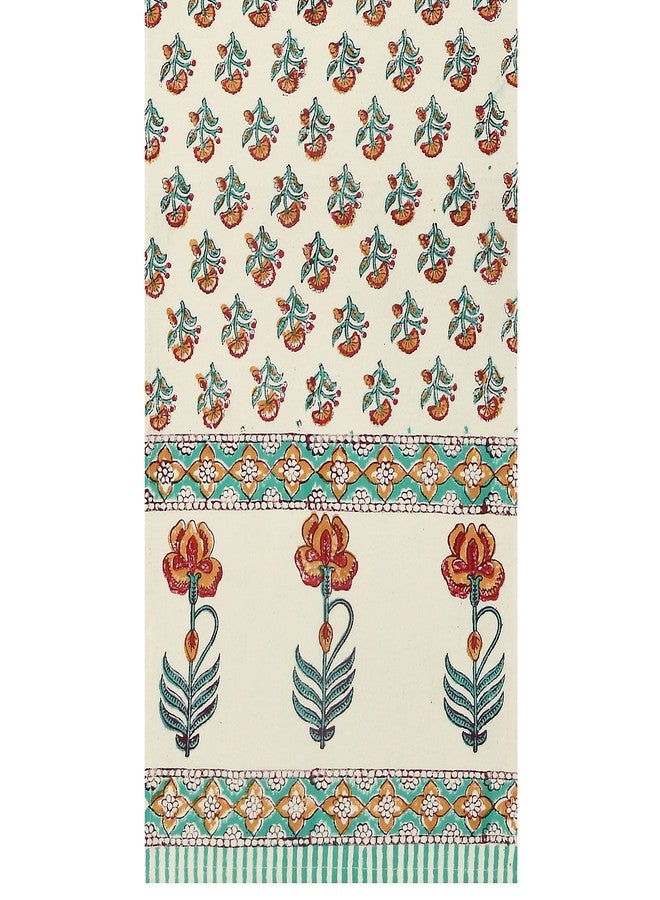 BLOCKS OF INDIA Hand Block Printed Cotton Table Runner for Center/Dining Table (13 x 72 Inches) (Turquoise Flower) - Image 2