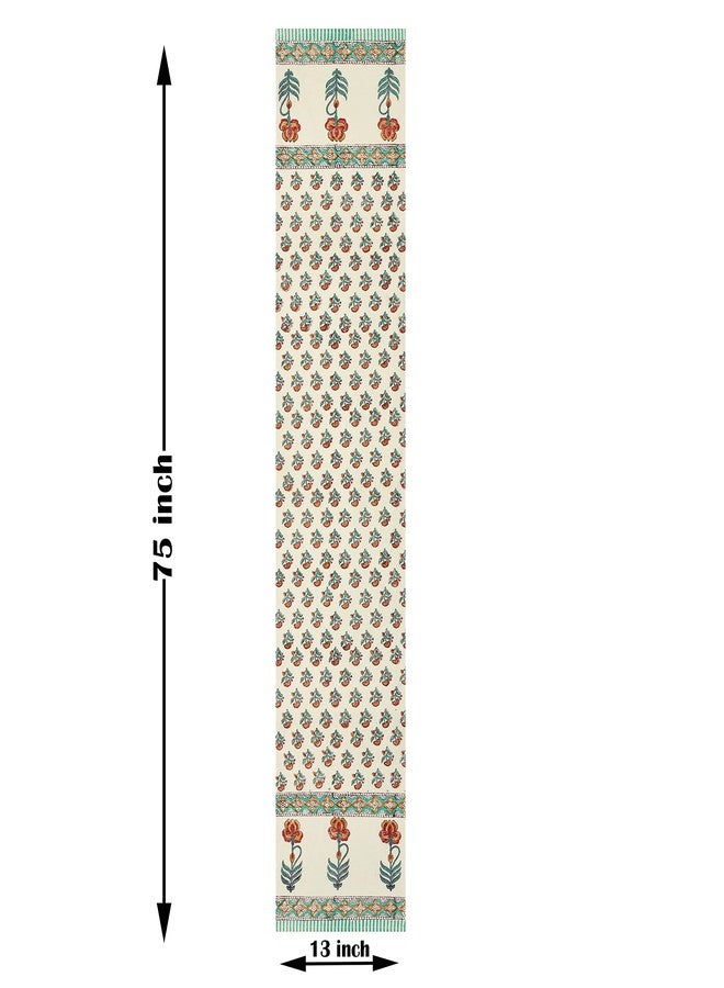 BLOCKS OF INDIA Hand Block Printed Cotton Table Runner for Center/Dining Table (13 x 72 Inches) (Turquoise Flower) - Image 5
