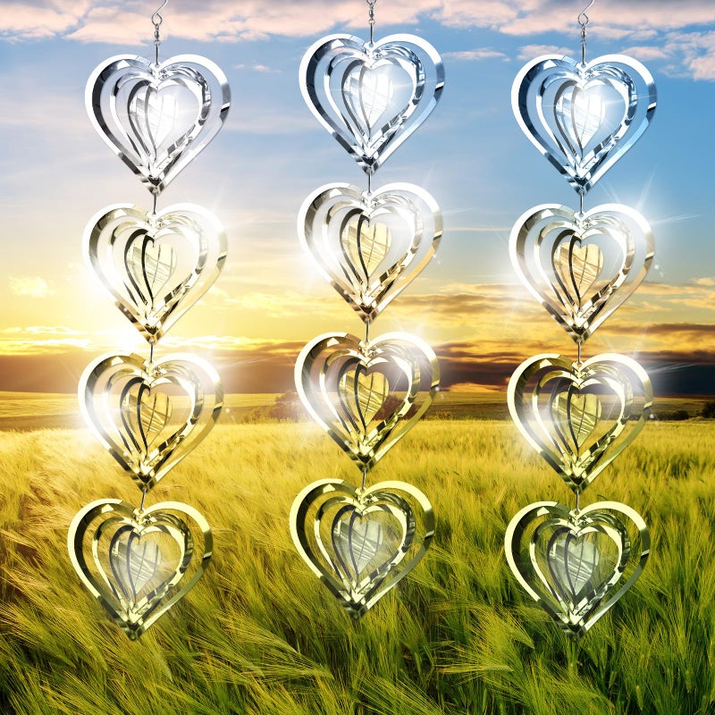Acfunique Bird Deterren for Outside Patio,Bird Scare Devices Discs Reflectors Stainless Steel Wind Spinners Reflective Heart Metal Bird Repellen to Keep Birds Away Porch Garden Yard Sparkly Double Side Spinners - Image 1