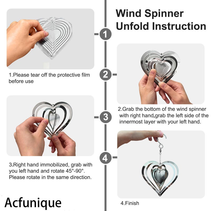 Acfunique Bird Deterren for Outside Patio,Bird Scare Devices Discs Reflectors Stainless Steel Wind Spinners Reflective Heart Metal Bird Repellen to Keep Birds Away Porch Garden Yard Sparkly Double Side Spinners - Image 5