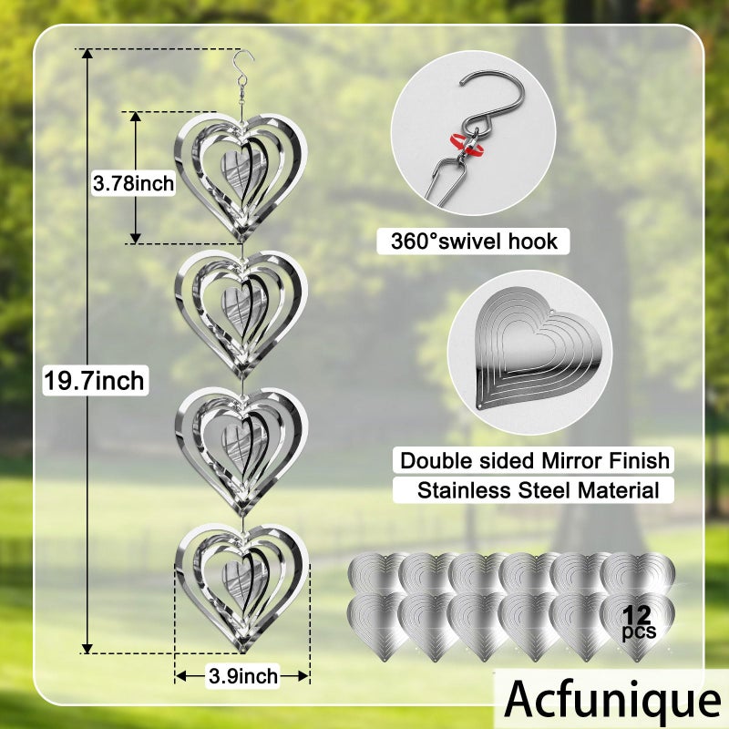 Acfunique Bird Deterren for Outside Patio,Bird Scare Devices Discs Reflectors Stainless Steel Wind Spinners Reflective Heart Metal Bird Repellen to Keep Birds Away Porch Garden Yard Sparkly Double Side Spinners - Image 2
