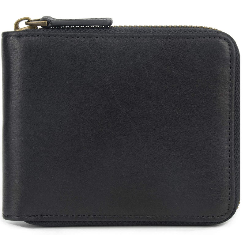 Blukey Genuine Leather Zipper Wallet With Coin Pocket, RFID Blocking Zip Around Front Pocket Bifold Wallet, Gift for Men (Black) - Image 1