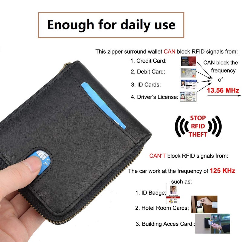 Blukey Genuine Leather Zipper Wallet With Coin Pocket, RFID Blocking Zip Around Front Pocket Bifold Wallet, Gift for Men (Black) - Image 2
