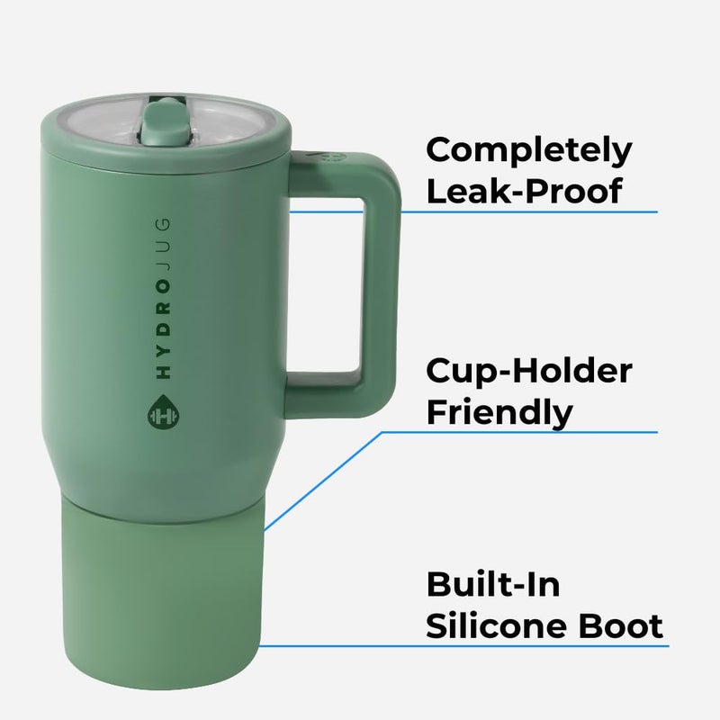 HydroJug هيدروجوج ترافيلر - زجاجة ماء سعة 20 أونصة مع مقبض وقشة قابلة للطي - تناسب حوامل الأكواب - كوب مقاوم للتسرب - مصنوع من الفولاذ المقاوم للصدأ وقاعدة مطاطية - هدايا للنساء والرجال بيل - Image 2