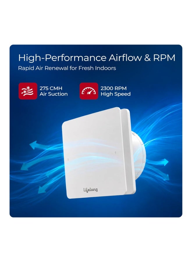 Lifelong Exhaust Fan 150mm (6 Inches) | BLDC Motor | 6W | Low Noise | 2300 RPM | Ideal for Bathroom & Kitchen | Easy to Clean | Installation Round Cut (White) - Image 4