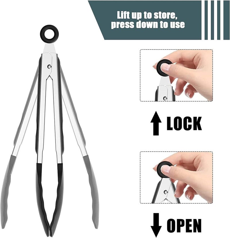 كلاراكو ملقط مطبخ من قطعتين، ملقط من الفولاذ المقاوم للصدأ، مشابك مطبخ غير لاصقة من الفولاذ المقاوم للصدأ، ملقط طعام، مشبك طعام من الفولاذ المقاوم للصدأ، ملقط سيليكون للطهي للشواء، الطبخ، توصيل الطعام - Image 4