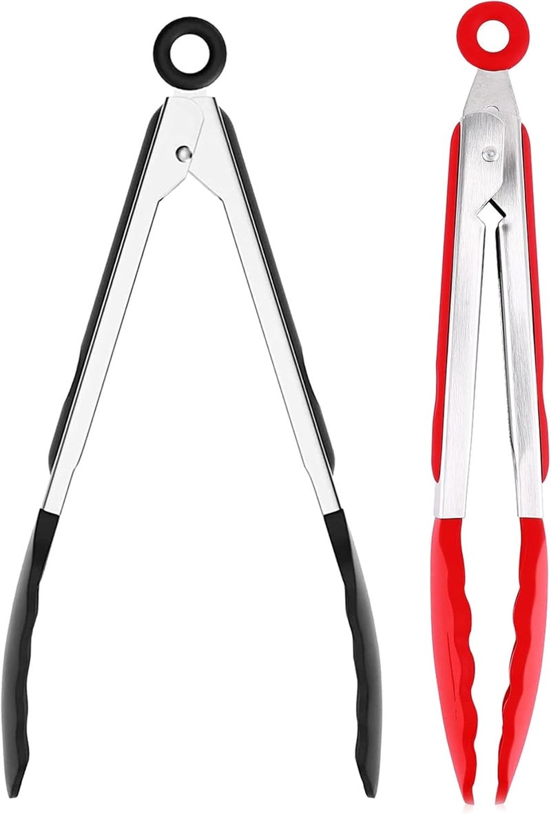 كلاراكو ملقط مطبخ من قطعتين، ملقط من الفولاذ المقاوم للصدأ، مشابك مطبخ غير لاصقة من الفولاذ المقاوم للصدأ، ملقط طعام، مشبك طعام من الفولاذ المقاوم للصدأ، ملقط سيليكون للطهي للشواء، الطبخ، توصيل الطعام - Image 1