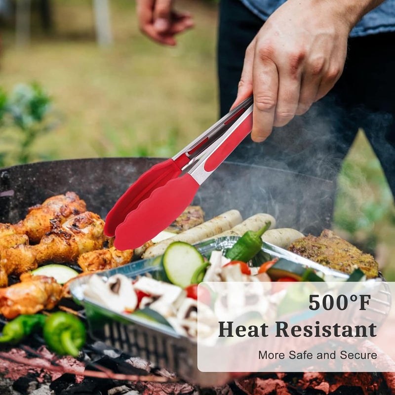 كلاراكو ملقط مطبخ من قطعتين، ملقط من الفولاذ المقاوم للصدأ، مشابك مطبخ غير لاصقة من الفولاذ المقاوم للصدأ، ملقط طعام، مشبك طعام من الفولاذ المقاوم للصدأ، ملقط سيليكون للطهي للشواء، الطبخ، توصيل الطعام - Image 3