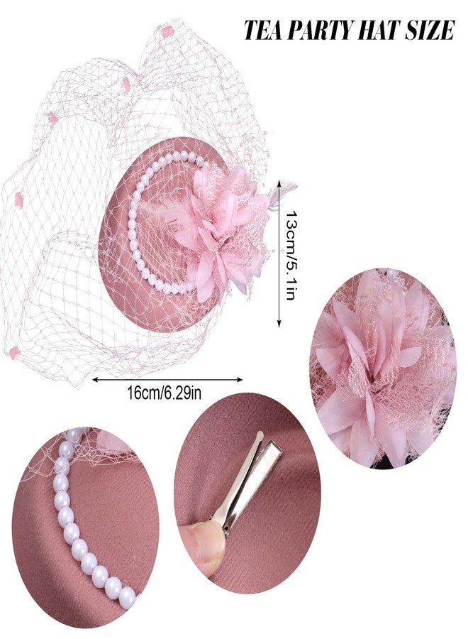 Heliltd 5Pcs Fascinators for Women Tea Party Fascinator Hat for Women Veil Tea Party Hats and Gloves Set (Mauve Pink, 0-1) - Image 3