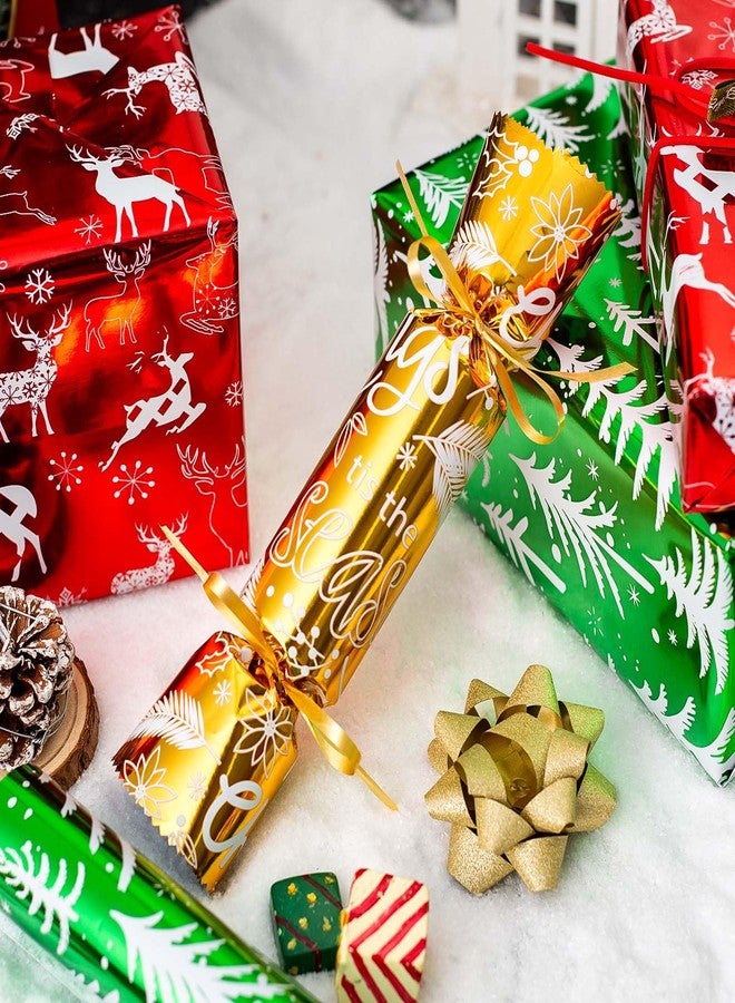 Merture 3 Rolls Christmas Wrapping Paper Set - 17 inch x 120 inch per Roll - Red, Green, Gold Metallic Gift Wrap With Reindeer, Christmas Tree, Snowflake, Dahlia Design - Image 5