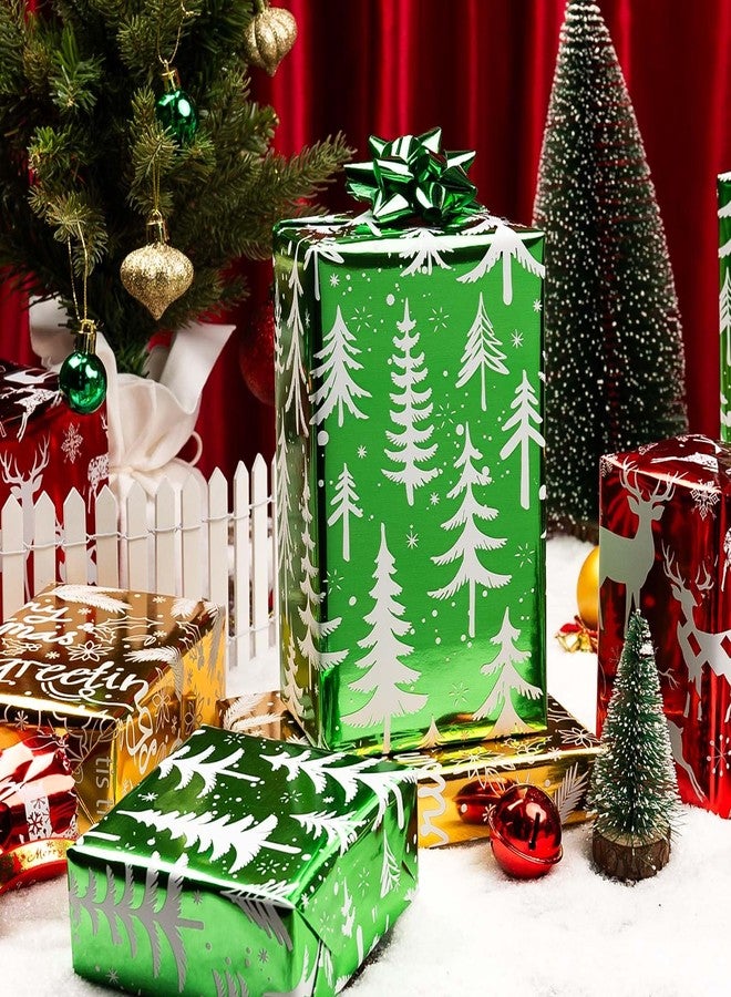 Merture 3 Rolls Christmas Wrapping Paper Set - 17 inch x 120 inch per Roll - Red, Green, Gold Metallic Gift Wrap With Reindeer, Christmas Tree, Snowflake, Dahlia Design - Image 4
