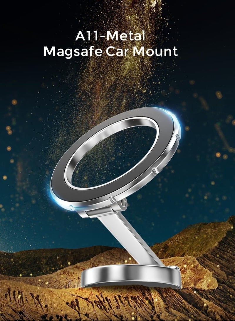 MagSafe Car Mount Phone Holder – 360° Rotation, Strong Magnetic Stand for Hands-Free Use – Compatible with iPhone 15, 14, 13, 12 Pro Max Plus Mini & MagSafe Cases (Silver)  - Image 3