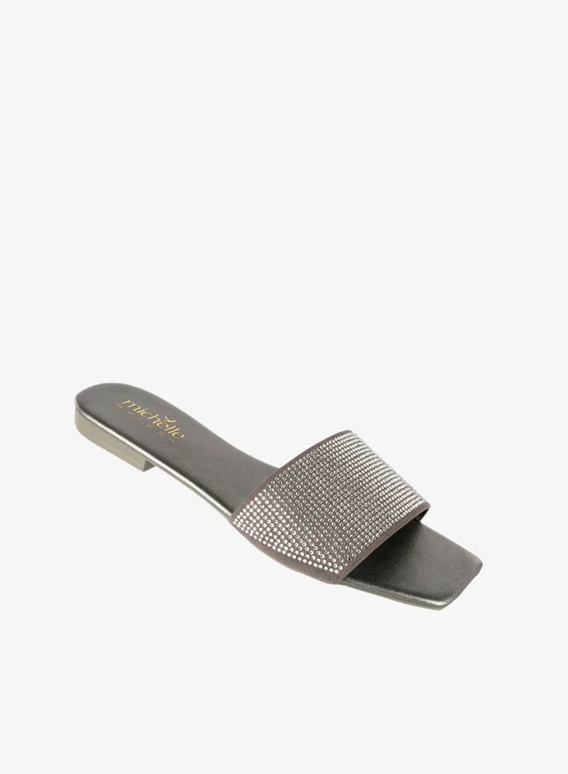 Michelle Morgan Grey 092-2279 Michelle Morgan Ladies Crystal Print Flat Sandals  Grey for Women | Best Price UAE
