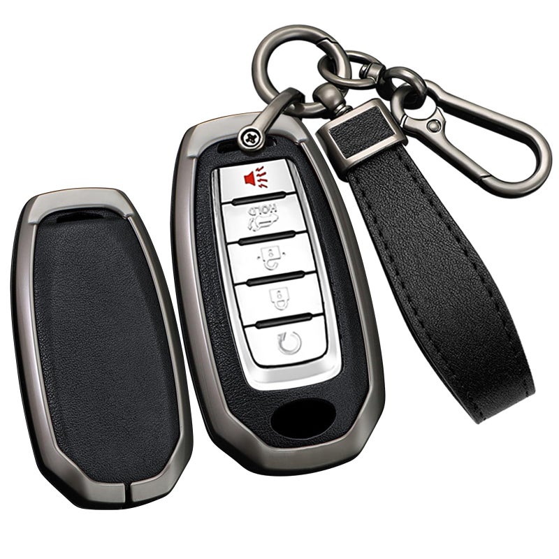 TECART 5button Car Key Fob Cover Fit For Infiniti Key Case Protector Keychain Holder Fit For Q50 Q60 QX50 QX55 QX60 Black
