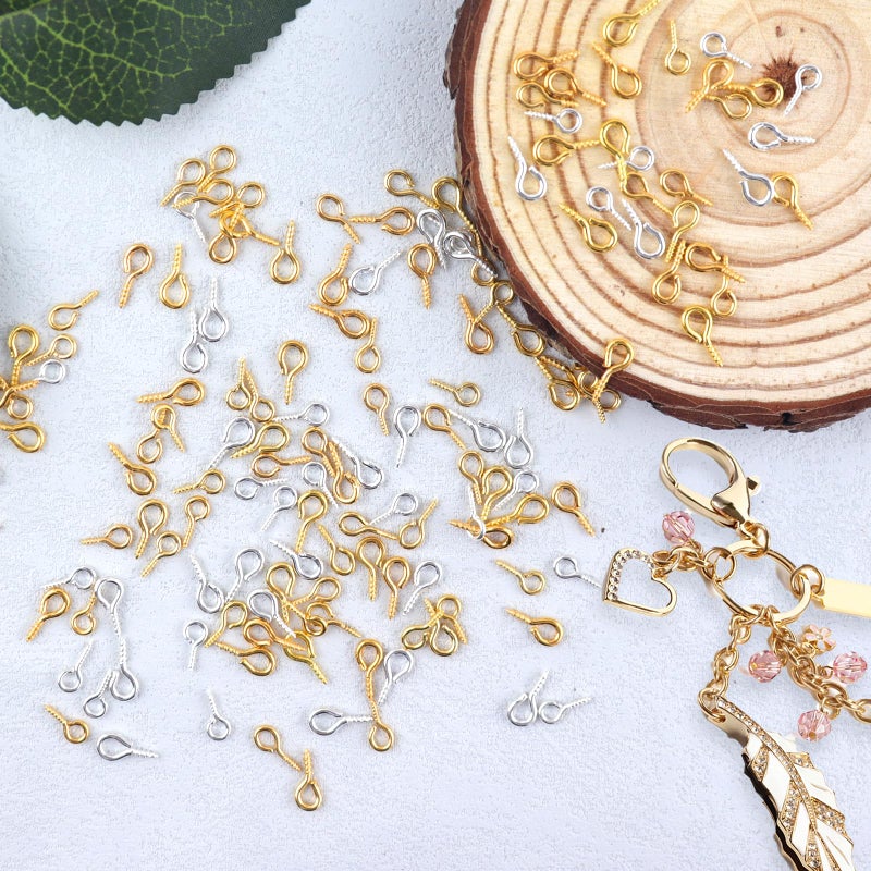 TKYZMS 400pcs Small Screw Eye Pins,Eye Hooks Screws,Mini Eyelet Screws,Eyelets Screw Threaded Silver Clasps,Perfect for Jewelry Making,Crafts,Cork Top Bottles,DIY Making and Charm Bead Pieces(Gold,Sliver) - Image 4