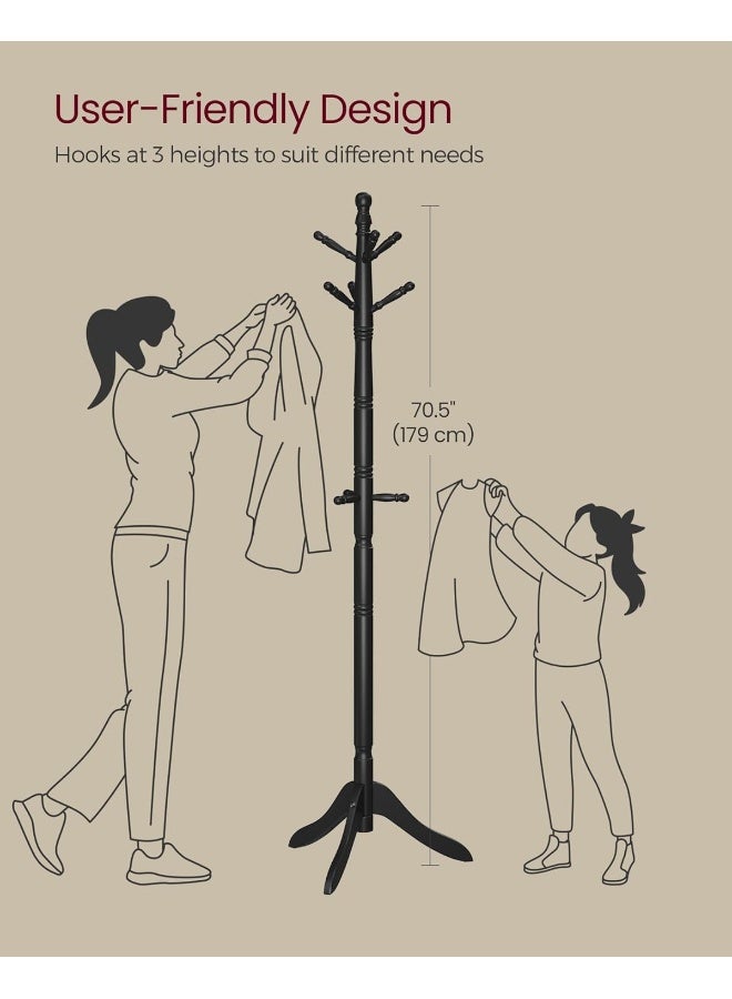 VASAGLE حامل ومعلاق معاطف من الخشب الصلب، شجرة معاطف قائمة بذاتها مع 10 خطافات للقبعات، الحقائب، والمحافظ، لمدخل المنزل، الممر، خشب المطاط، أسود حبر - Image 5