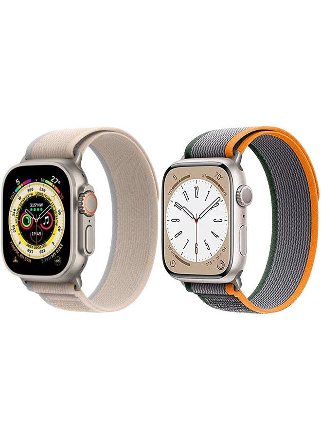 YOMNA (Pack of 2)YOMNA Trail Loop Compatible with Apple Watch Band 49/45/44/42mm, Nylon Weave Sport Loop Men Women Adjustable Pull Tab Strap for Apple Watch Ultra iWatch All Series-(Orange/Beige)  - Image 1