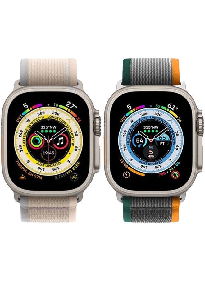 YOMNA (Pack of 2)YOMNA Trail Loop Compatible with Apple Watch Band 49/45/44/42mm, Nylon Weave Sport Loop Men Women Adjustable Pull Tab Strap for Apple Watch Ultra iWatch All Series-(Orange/Beige)  - Image 3