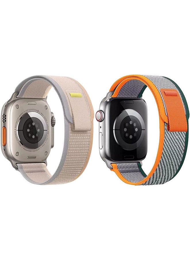 YOMNA (Pack of 2)YOMNA Trail Loop Compatible with Apple Watch Band 49/45/44/42mm, Nylon Weave Sport Loop Men Women Adjustable Pull Tab Strap for Apple Watch Ultra iWatch All Series-(Orange/Beige)  - Image 2