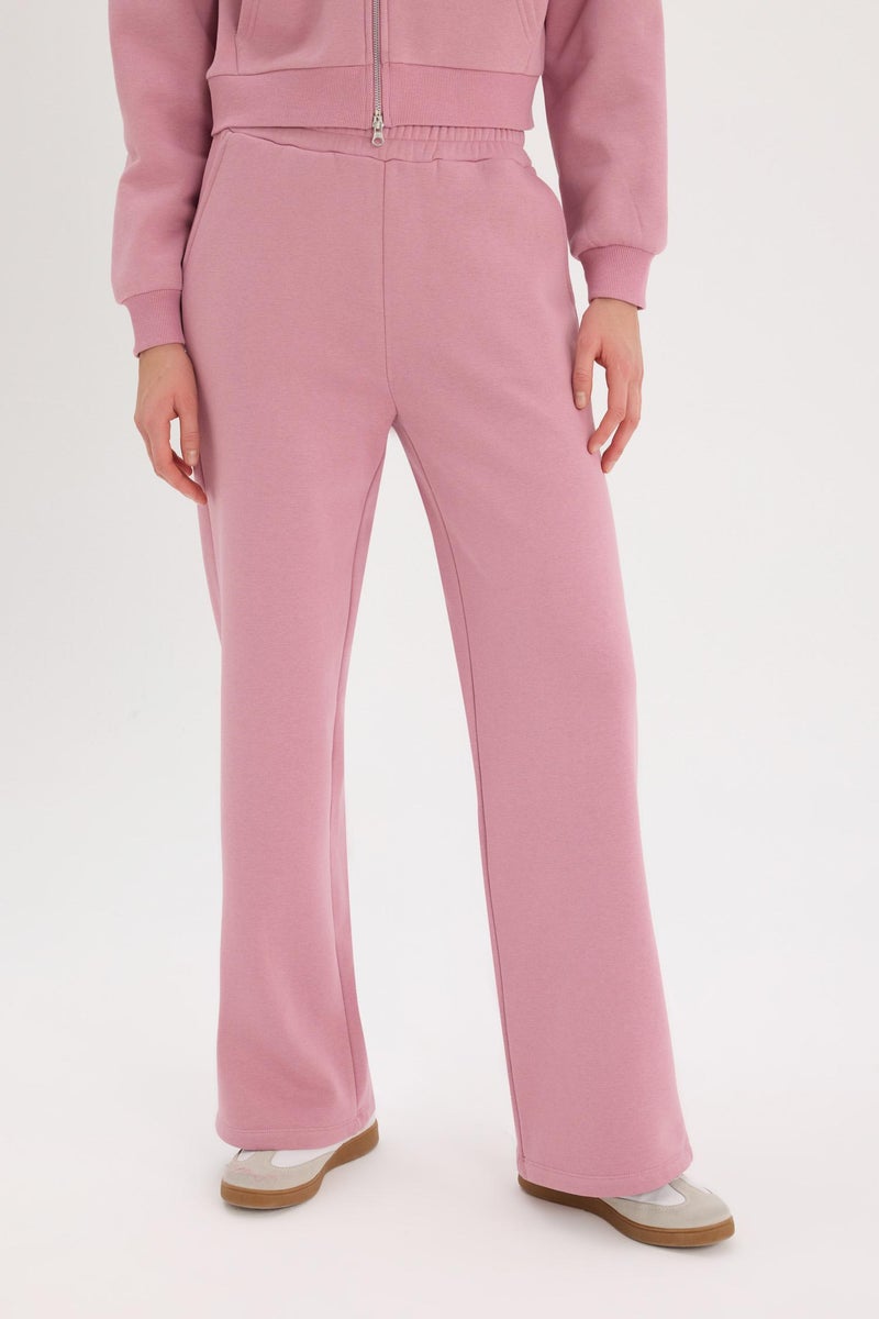 DeFacto Pink Woman Elastic Waist Wide Leg Sweatpants Casual - Image 1