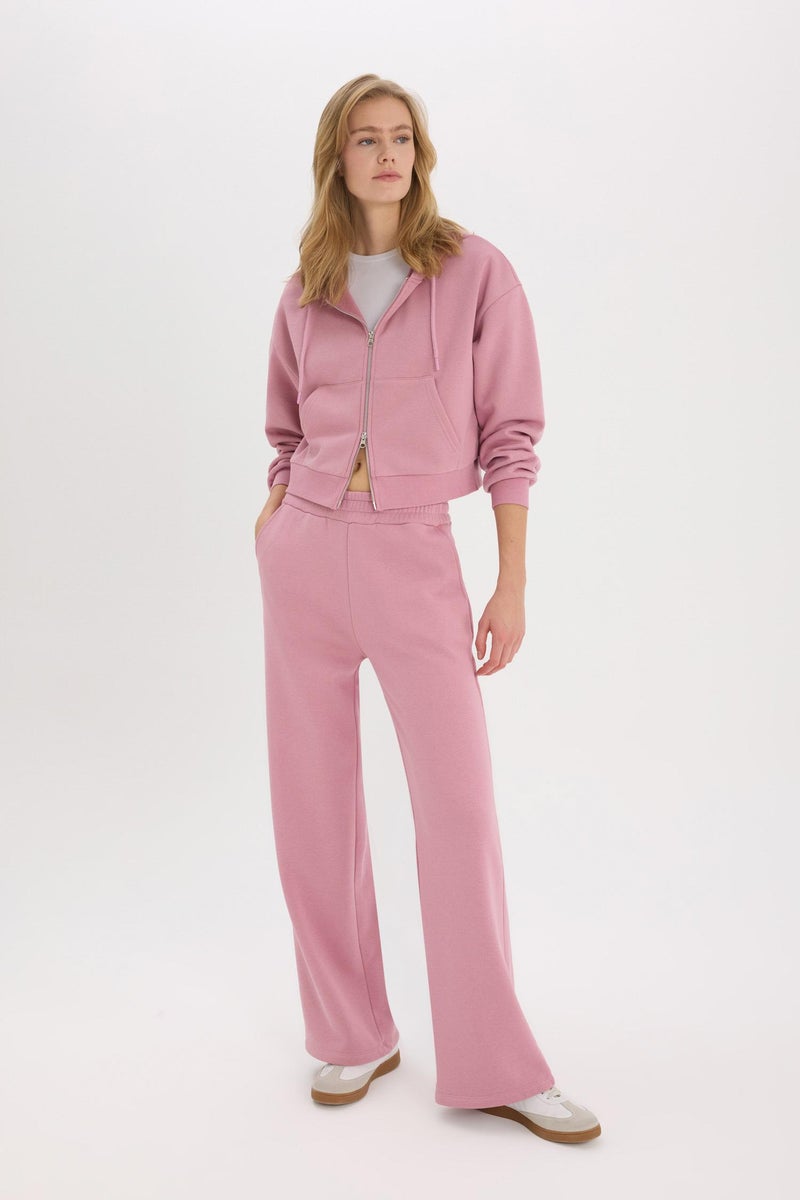 DeFacto Pink Woman Elastic Waist Wide Leg Sweatpants Casual - Image 3