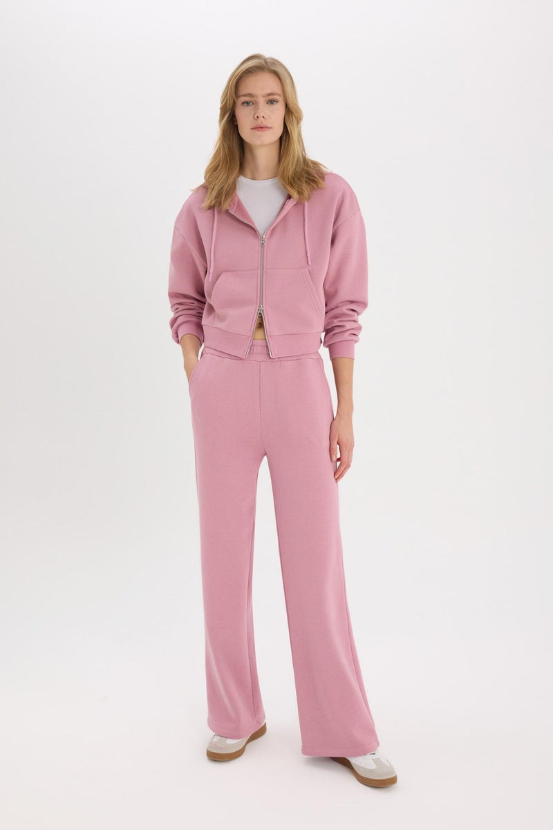 DeFacto Pink Woman Elastic Waist Wide Leg Sweatpants Casual - Image 4