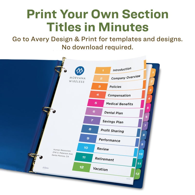 Avery EcoFriendly Recycled Dividers for 3 Ring Binders, 12 Tabs per Set, Customizable Table of Contents, Multicolor Tabs, Great for Organizing Reports, Projects, and More (3 Sets of 11083) - Image 5