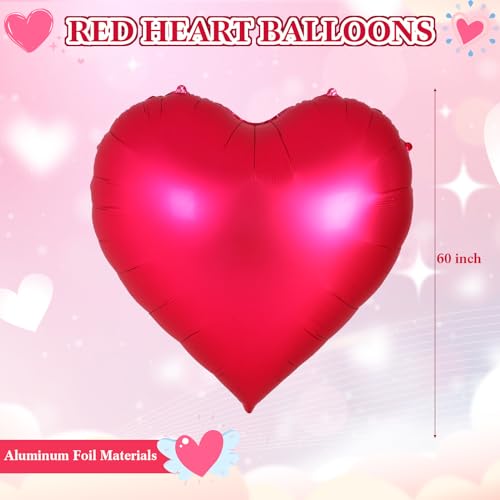 MiniInflat Valentines Day 60 Inch Large Heart Balloon Huge Hot Pink Heart Shape Foil Balloon Wedding Engagement Anniversary Baby Shower Party Decoration - Image 5