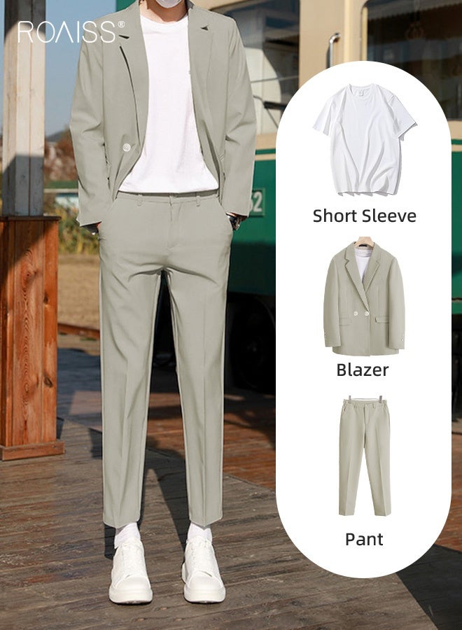 رويس بدلات رجالية مكونة من قطعتين بدلة ترفيهية عادية ضيقة للرجال مع صدرية مزدوجة وزر واحد ورقبة مدببة ومجموعة سترات وسراويل رسمية غير رسمية للعمل - Image 1