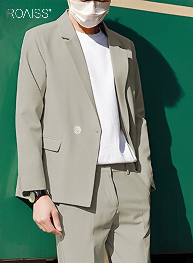 رويس بدلات رجالية مكونة من قطعتين بدلة ترفيهية عادية ضيقة للرجال مع صدرية مزدوجة وزر واحد ورقبة مدببة ومجموعة سترات وسراويل رسمية غير رسمية للعمل - Image 2