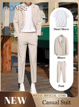 Mens Suits 3 Piece Regular Slim Fit Leisure Suit for Men with Double Breasted 1 Button Notched Neck Business Casual Formal Blazers T Shirt and TrouserSet - pzsku/Z1E786AF061488B25B78BZ/45/_/1704783646/1d445b73-9b92-4183-b425-e1270c5ce212