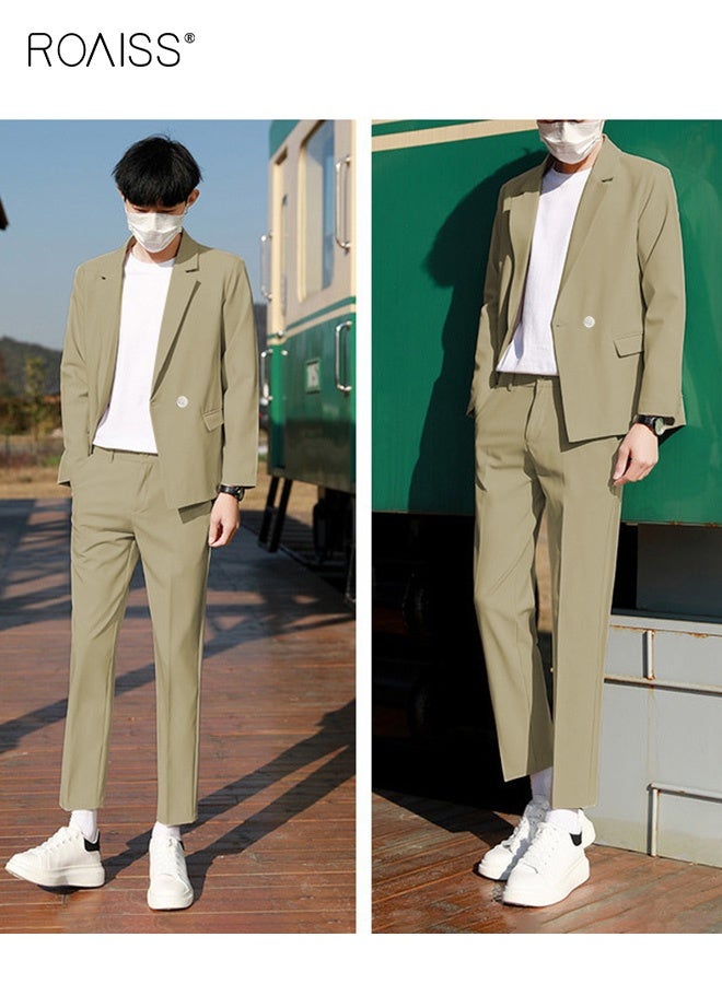 roaiss Mens Suits 3 Piece Regular Slim Fit Leisure Suit for Men with Double Breasted 1 Button Notched Neck Business Casual Formal Blazers T Shirt and TrouserSet - Image 4