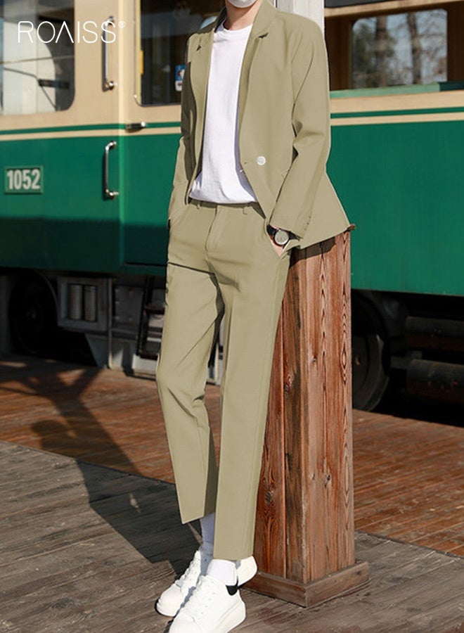 roaiss Mens Suits 3 Piece Regular Slim Fit Leisure Suit for Men with Double Breasted 1 Button Notched Neck Business Casual Formal Blazers T Shirt and TrouserSet - Image 5