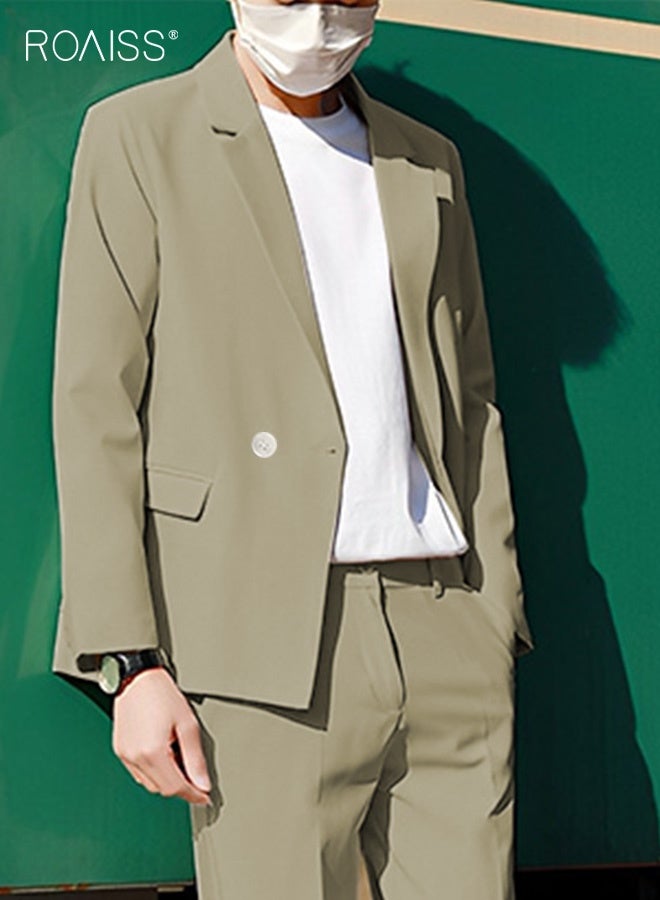 roaiss Mens Suits 3 Piece Regular Slim Fit Leisure Suit for Men with Double Breasted 1 Button Notched Neck Business Casual Formal Blazers T Shirt and TrouserSet - Image 2